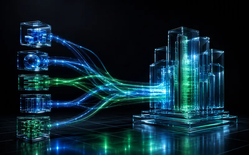 Glass modules connecting into one crystalline structure — building and integrating