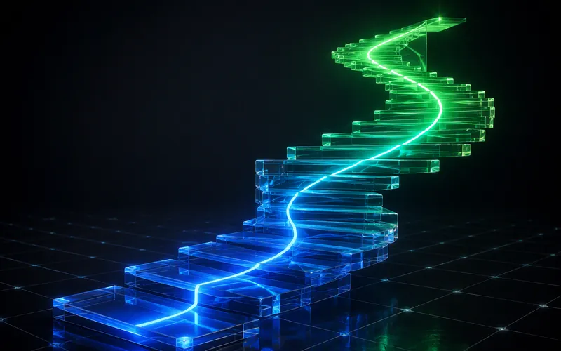 Glass steps rising with a curve of light — measuring, improving and scaling