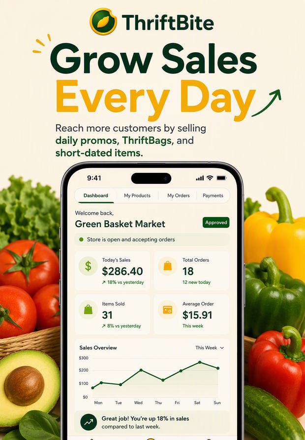 Thrifbite vendor dashboard — daily sales overview