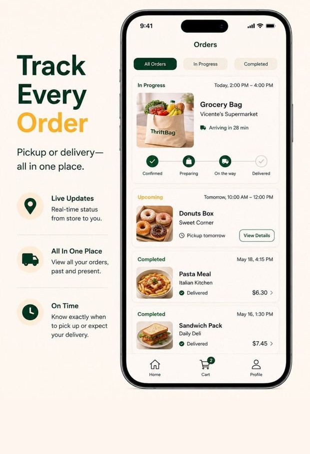Live order tracking, pickup or delivery