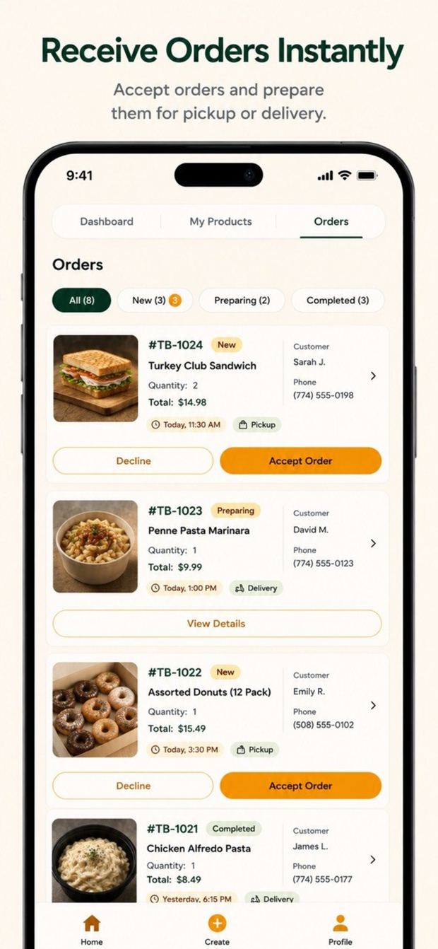 Instant order intake with accept and prepare flow