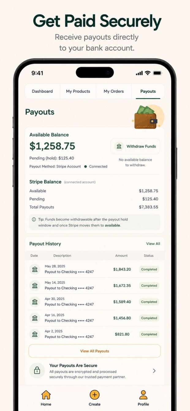 Secure payouts straight to the bank