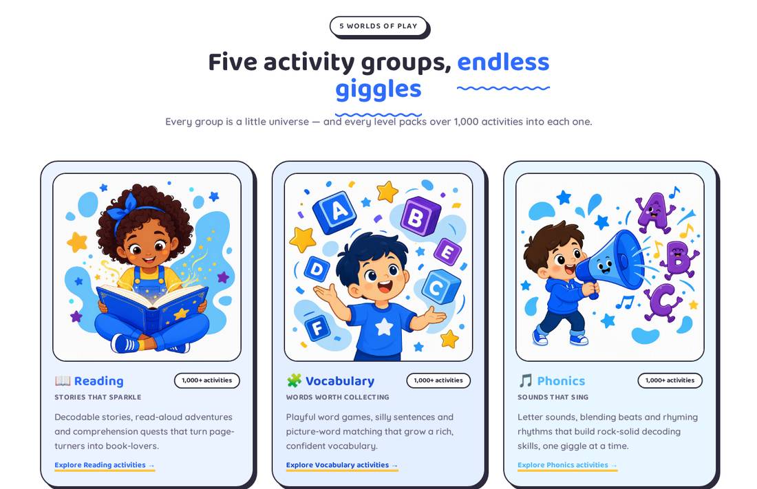 Together We Learn activity groups — Reading, Vocabulary, Phonics