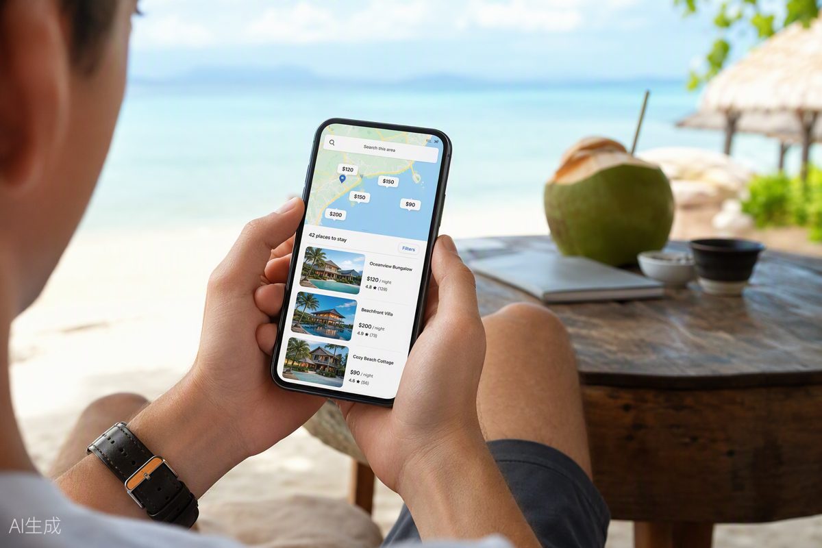 Traveler booking a rental through a mobile travel application