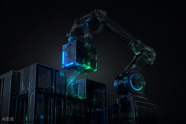 Dark-glass machinery lifting a structure into place — executing with ownership